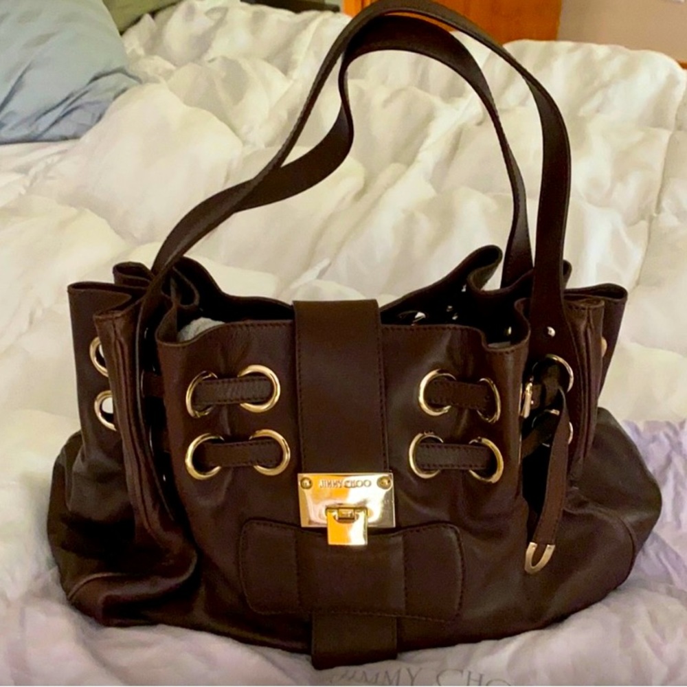 Jimmy Choo Brown Shoulder Bag with Luxurious Leather Finish